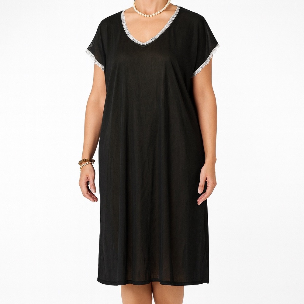 Anthony Richards Nightgown Black White Lace Semi Sheer Modest Lingerie Medium